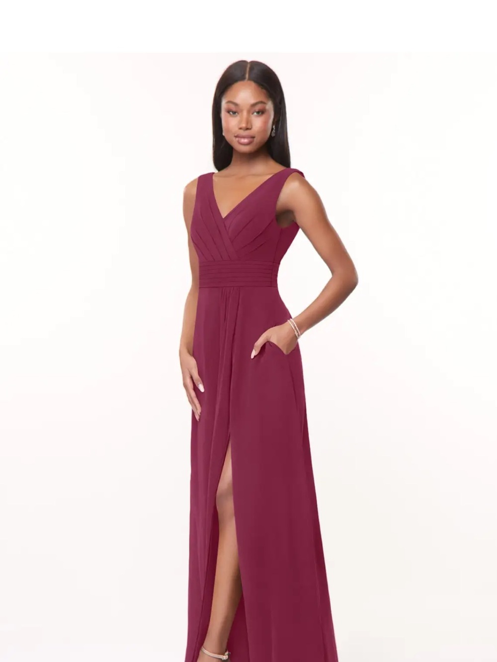 Azazie Mulberry Chiffon V-Neck Bridesmaid Gown with Front Slit